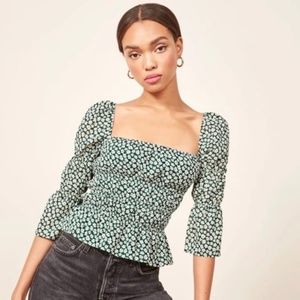 REFORMATION 'AYLA' TOP  / BLOUSE - GREEN FLORAL - SIZE M